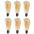 6 Pack E27 LED Edison Dimmable Vintage Amber Glass Warm white 2700K Light Bulb - 6W