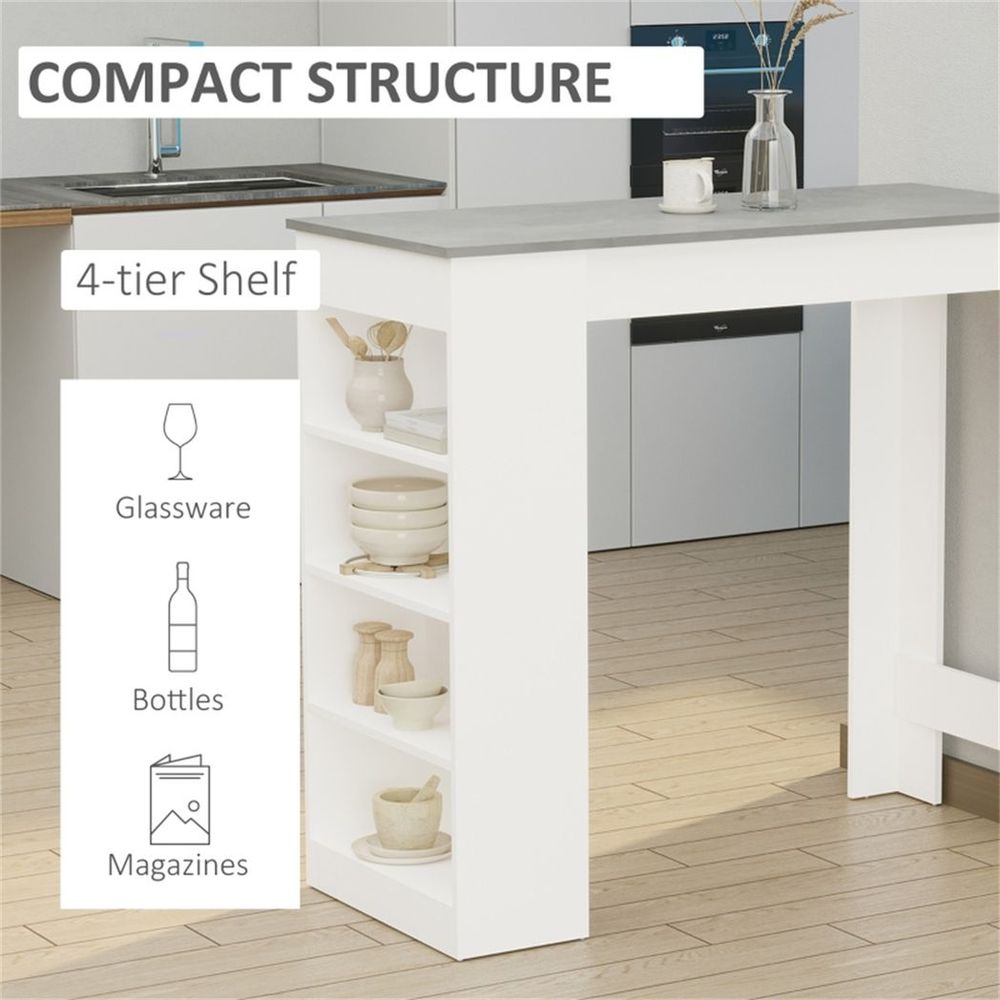 Coffee Table / Bar table - Clean white frame, with wood-effect table top - Grey
