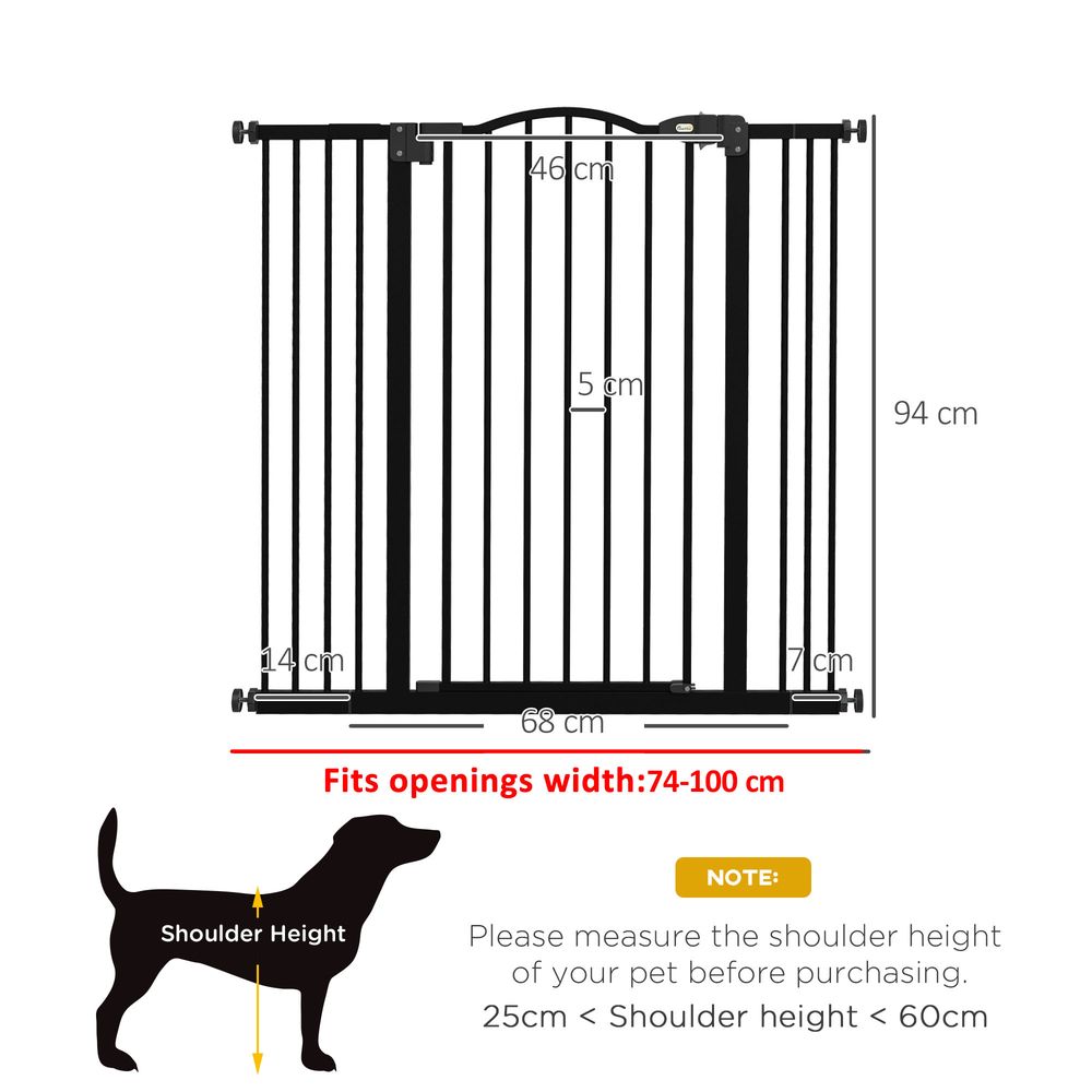 Adjustable Metal Pet Gate w/ Auto-Close Door - 74-100cm, Black