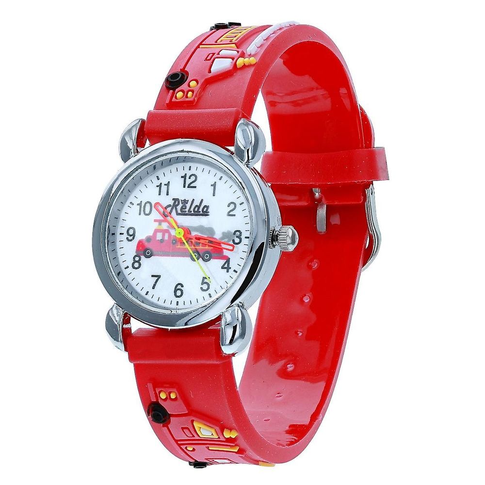 Kids Fire Engine Red Silicone Strap Boy's Watch