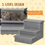 3 Step Dog Steps with Storage Boxes, Cat Stairs for Bed Sofa, Light Grey in Grey