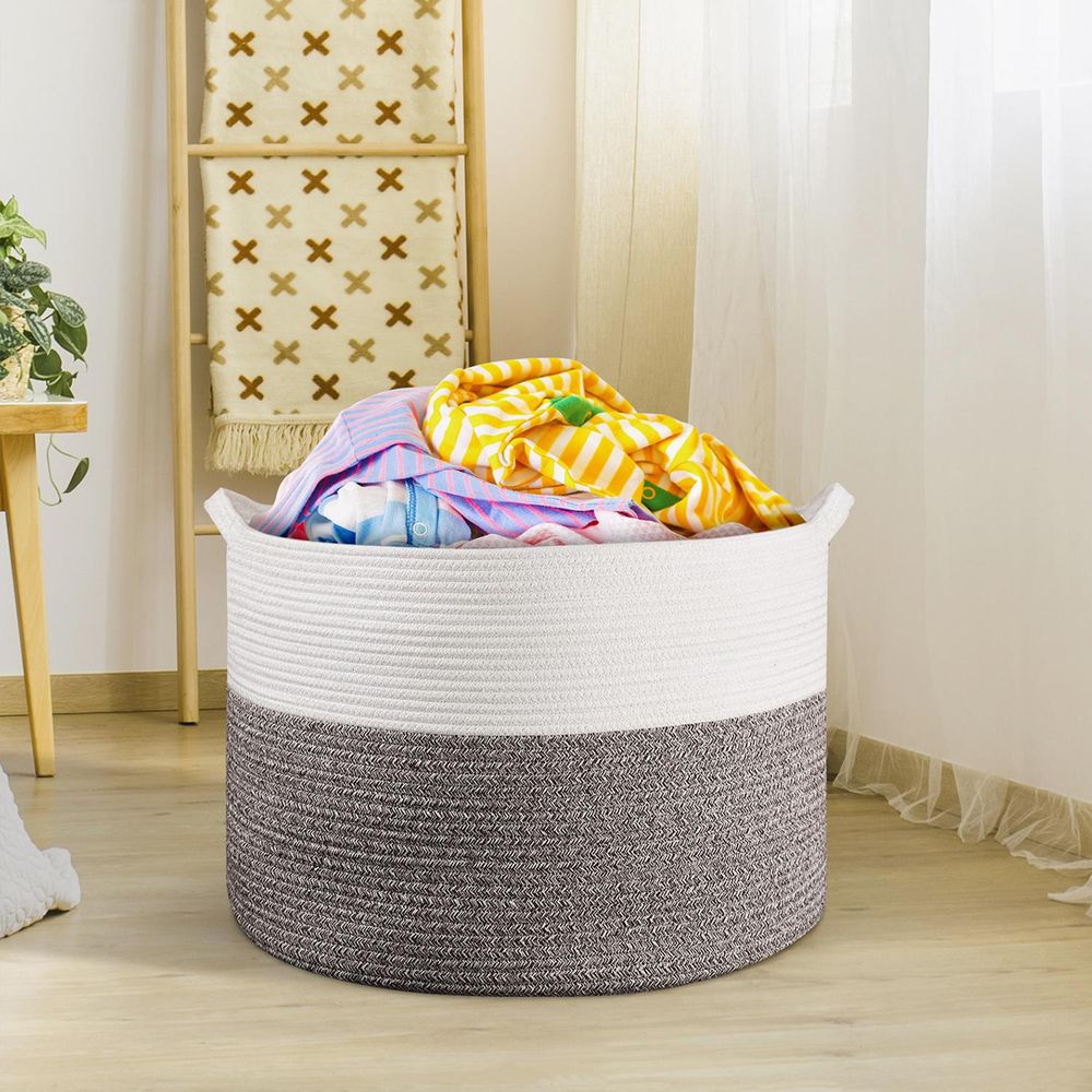 Laundry Basket Wht & Natural