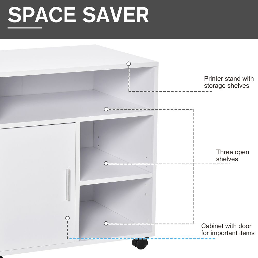 5-Compartment White Printer Stand with Storage