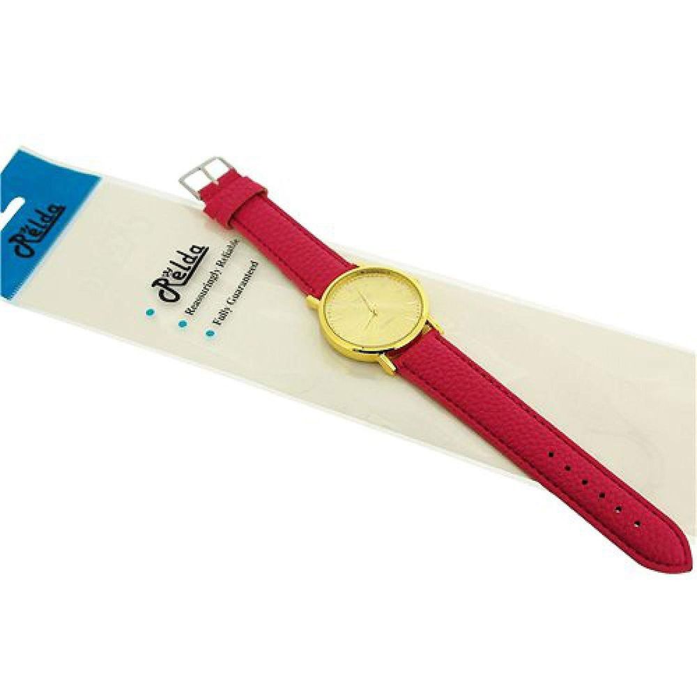 Women's Analogue Watch - Jumbo Gold Dial with Pink Leather Strap