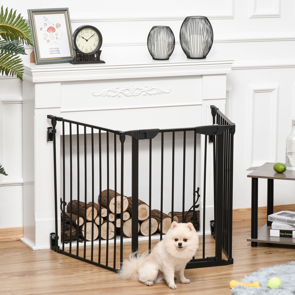 Pet Safety Gate 3 Panels Playpen Metal Fence with Walk Through Door Black
