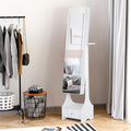Jewellery Cabinet, Full Length Mirror with Storage, Free Standing Mirror with LED Lights, Hooks, Drawer and Hairdryer Holder for Bedroom, White