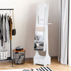 Jewellery Cabinet, Full Length Mirror with Storage, Free Standing Mirror with LED Lights, Hooks, Drawer and Hairdryer Holder for Bedroom, White