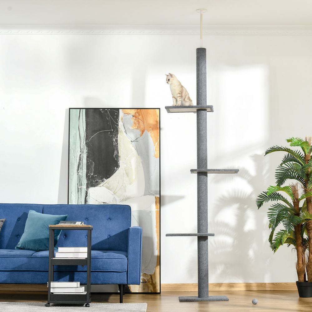 260cm Floor To Ceiling Cat Tree Kitten Tower Adjustable Height - Grey