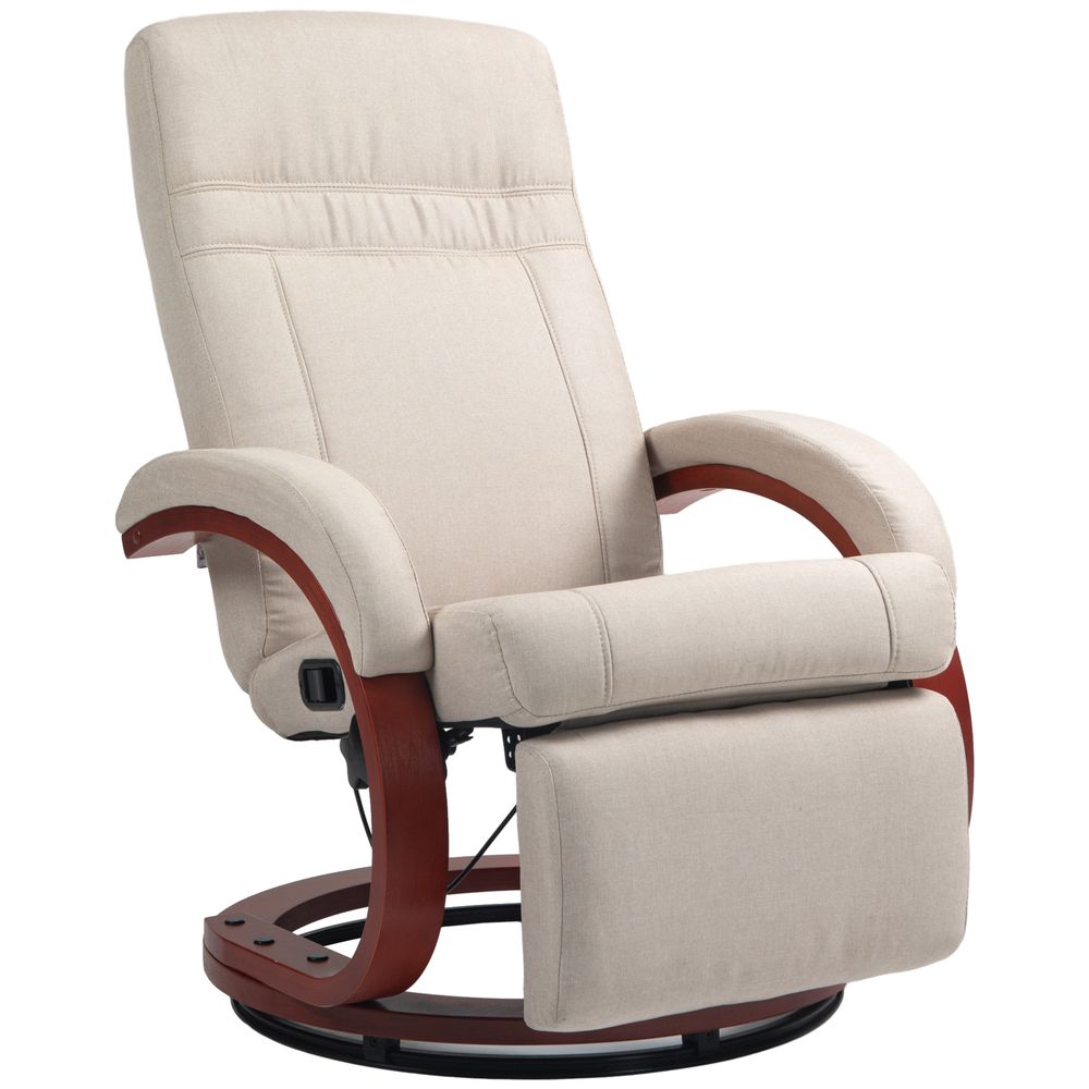 Manual Recliner Swivel Reclining Chair with Footrest Armrests Beige