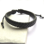 Magnetic Men's Black Leather Bracelet - Adjustable, Stylish