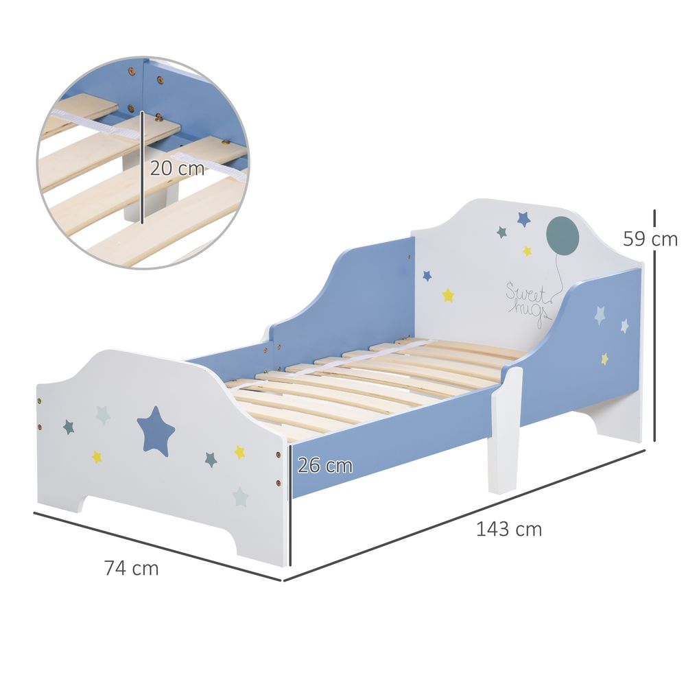 Toddler Bed Frame, Kids Bedroom Furniture for Boys Girls with Safe Guardrails, Low Junior Blue