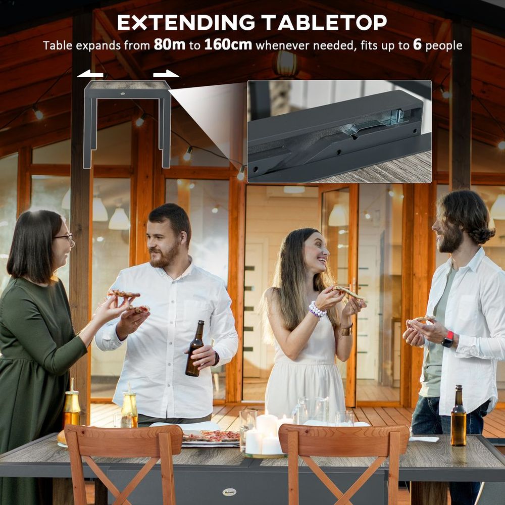 Extendable Outdoor Dining Table Aluminium Rectangle Patio Table Grey