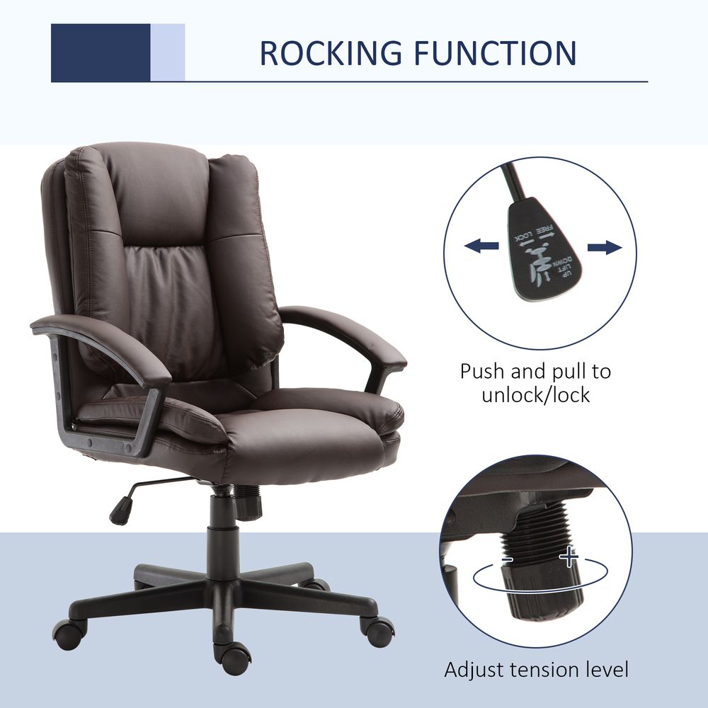 Office Chair, Faux Leather Computer Desk Chair, Mid Back Executive Chair with Adjustable Height and Swivel Rolling Wheels for Home Study, Brown