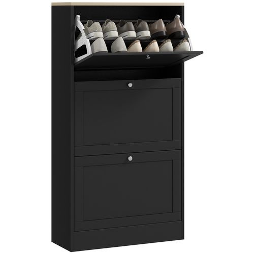 Narrow Shoe Cabinet with 3 Flip Drawers for 18 Pairs of Shoes Black