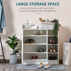 Shoe Storage Cabinet - Adjustable Shelves, Sleek White Design