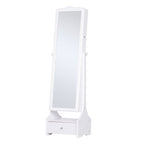 Jewellery Cabinet with led, mirroir Cabinet Armoire Floor Standing Flip-over Makeup Shelf Organizer with lock white