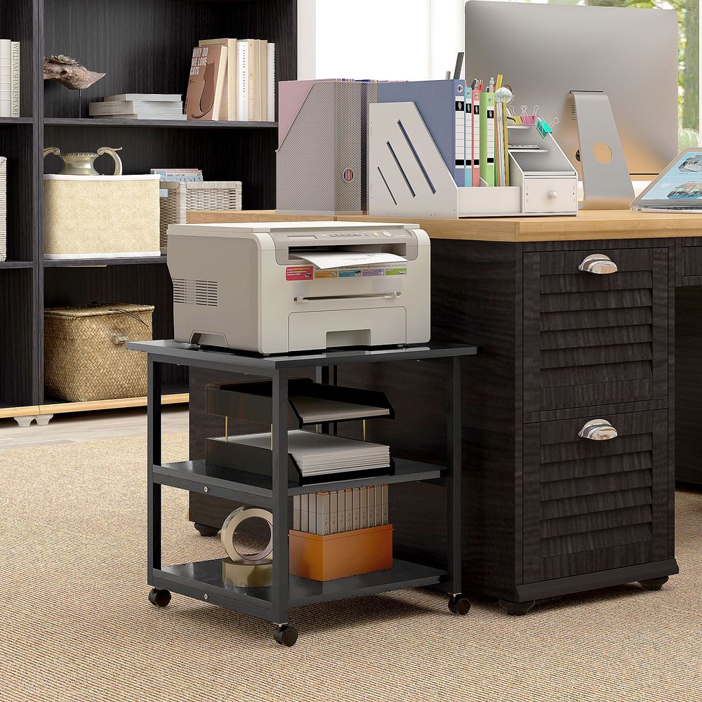 Mobile Printer Stand with Storage Printer Table for Home Office White
