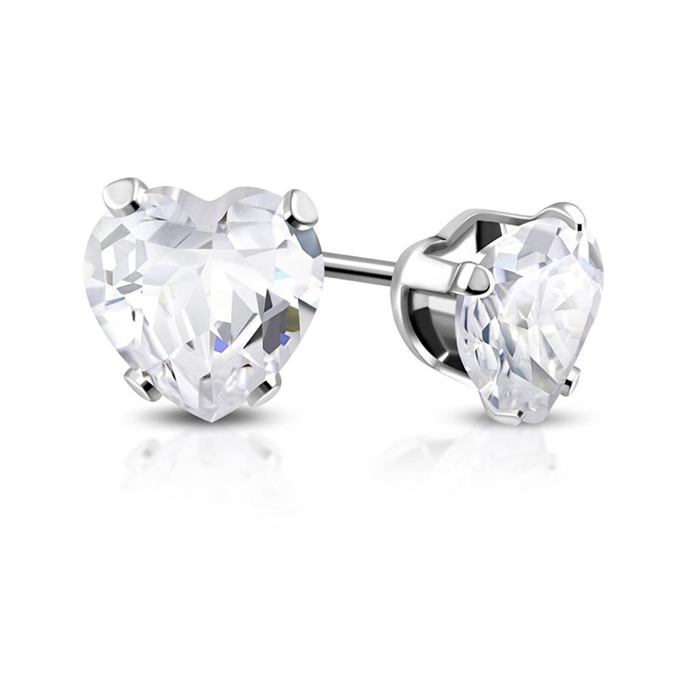 Cubic Zirconia Heart Stud Earrings - Ideal Birthday or Christmas Gift