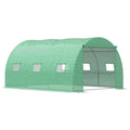 Tunnel Greenhouse with Roll-Up Door & 6 Windows - Green
