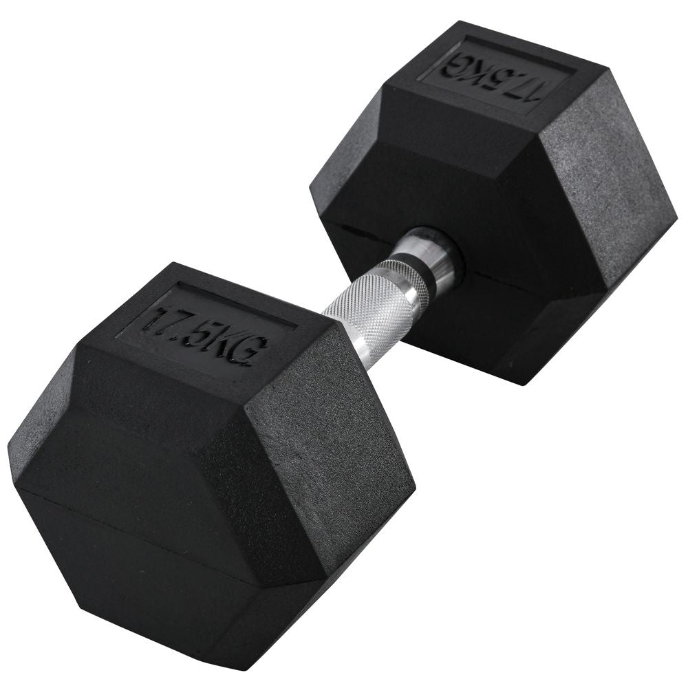 17.5KG Rubber Hex Dumbbell - Portable Hand Weights for Home Gym