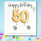 Gold Balloon Earring Set - 50th Birthday with Message Card