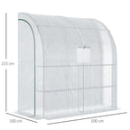 Walk-In Leanto Greenhouse Windows Doors 2 Tiers 4 Shelves 200x100x213cm White