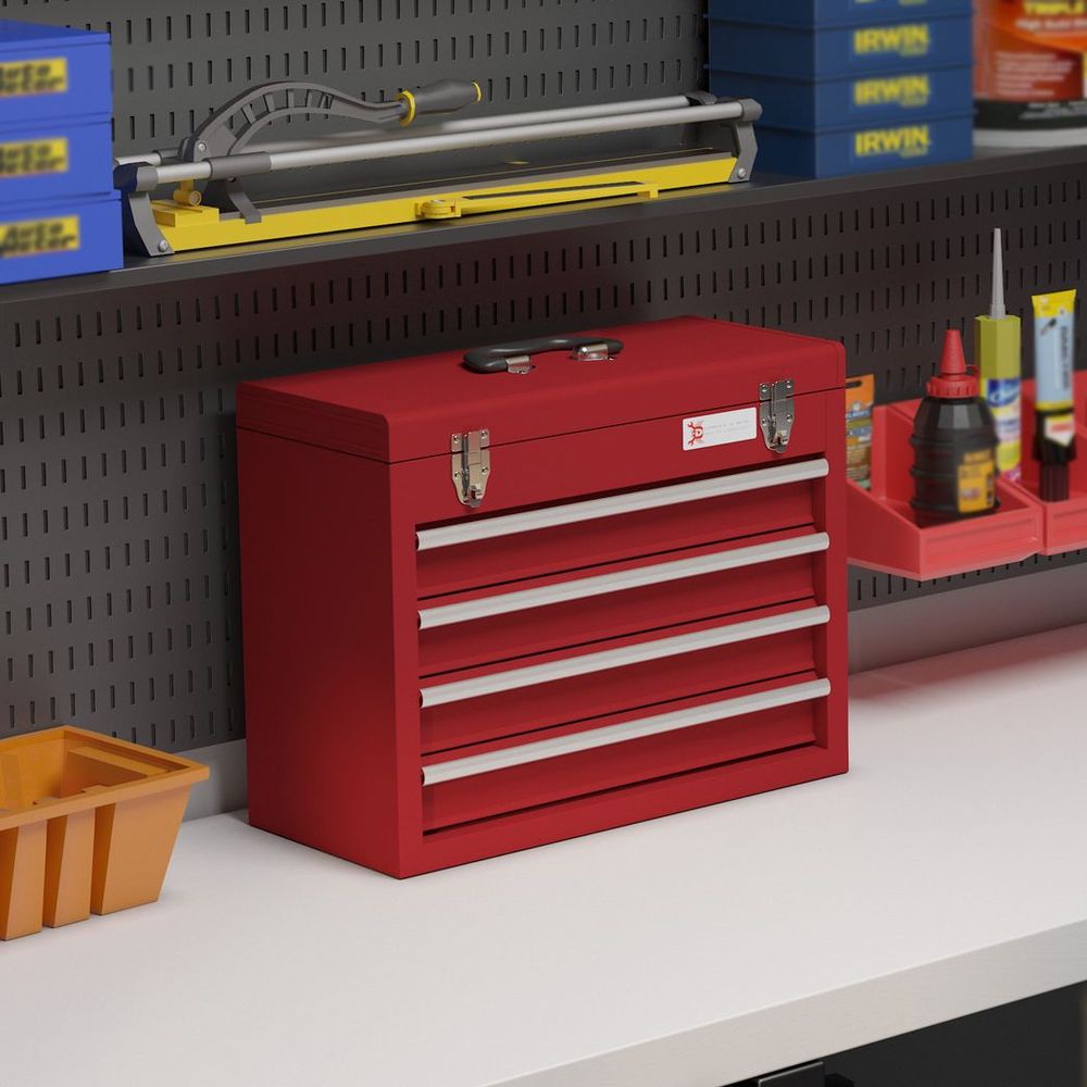 Lockable 4 Drawer Tool Chest with Ball Bearing Slide Drawers Red