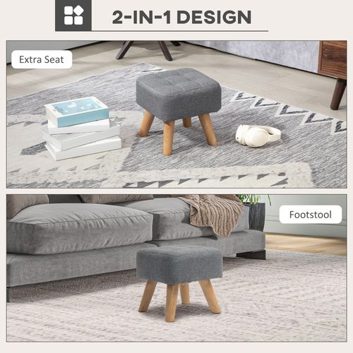 Modern Footstool, Fabric Foot Rest with Rubber Wood Legs
