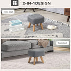 Modern Footstool, Fabric Foot Rest with Rubber Wood Legs