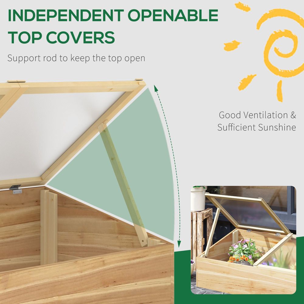 Wooden Cold Frame Greenhouse, 100 x 50 x 36 cm, Natural - Easy Access