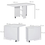 Space-Saving Folding Desk Table - Mobile Drop Leaf - Wheel Storage Shelves - White