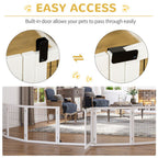 Freestanding Pet Gate, 6 Panel Foldable Playpen, Wooden Dog Gate with 2 Support Feet, for Stairs, Doorway - White