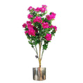 100cm Artificial Azalea Pink Flowers - Silver Metal Planter