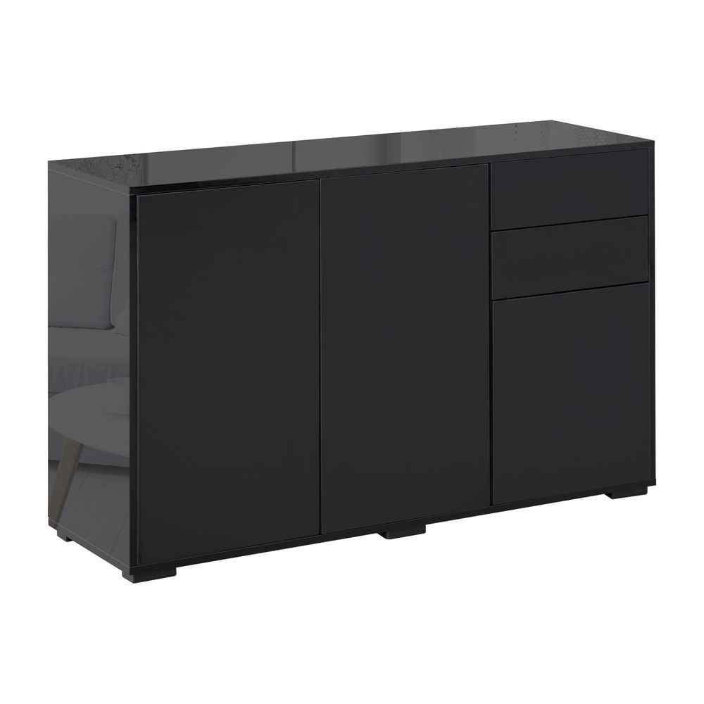 High Gloss Frame Sideboard, Side Cabinet, Push-Open Design with 2 Drawer for Living Room, Bedroom, Black