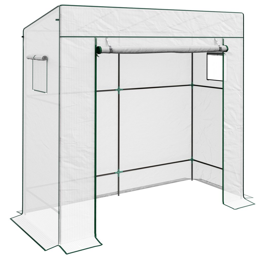 Walk-in Garden Green House Large Roll-up Door and 2 Mesh Windows White