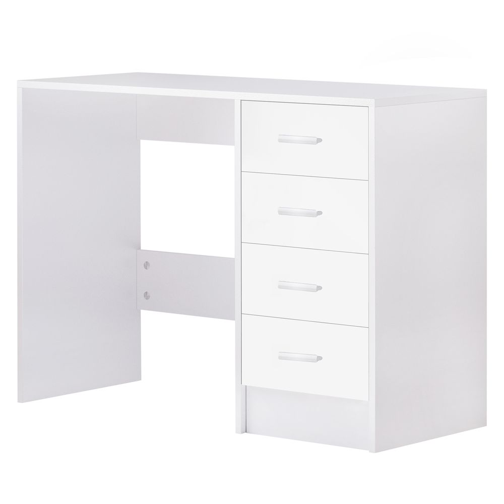 High Gloss 4-Drawer Vanity Desk - White. for Home Office & Study. Spacious Storage & Stylish Design!