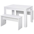Modern White Particle Board Dining Set - Table & Benches - Compact - for Home & Small Businesses