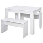 Modern White Particle Board Dining Set - Table & Benches - Compact - for Home & Small Businesses