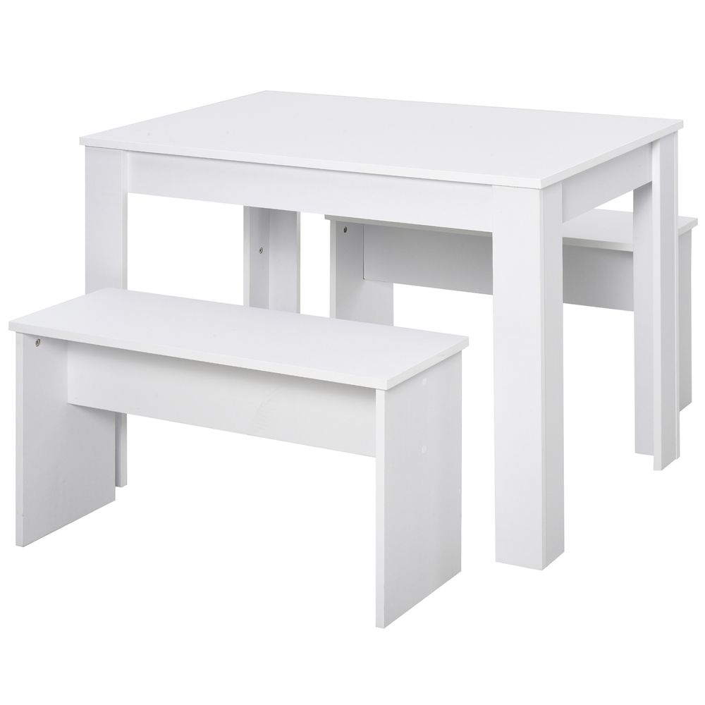 Modern White Particle Board Dining Set - Table & Benches - Compact - for Home & Small Businesses