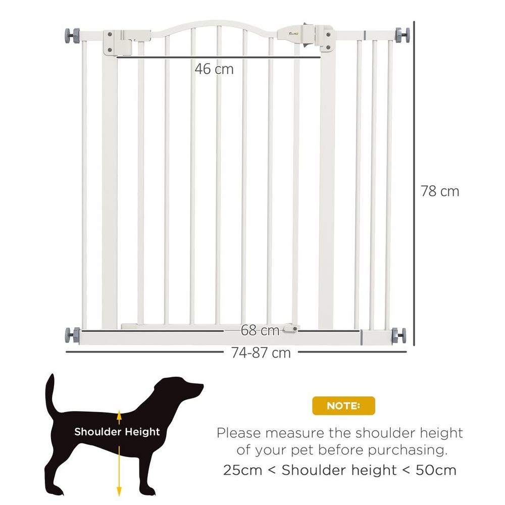 Adjustable Pet Gate - 74-87cm, Metal, Auto-Close, White
