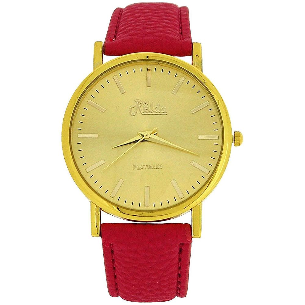 Women's Analogue Watch - Jumbo Gold Dial with Pink Leather Strap
