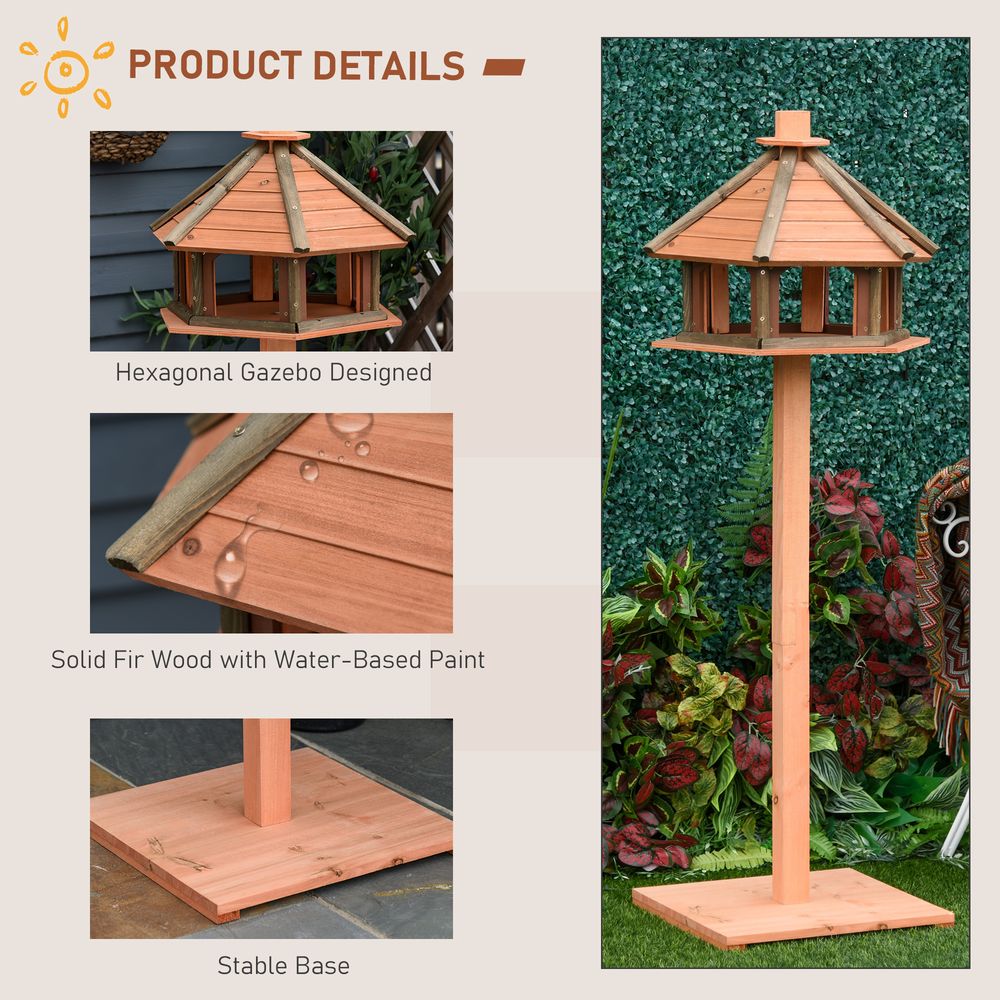 Wooden Bird Feeder Bird Table with Roof for Outside Use Brown 130cm