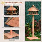 Wooden Bird Feeder Bird Table with Roof for Outside Use Brown 130cm