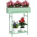 2 Tier Plant Stand, Metal Plant Rack with Drain Holes, Green