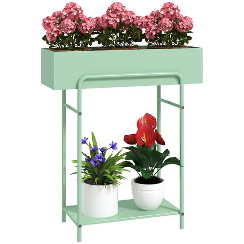 2 Tier Plant Stand, Metal Plant Rack with Drain Holes, Green