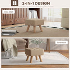 Modern Footstool, Fabric Foot Rest with Rubber Wood Legs