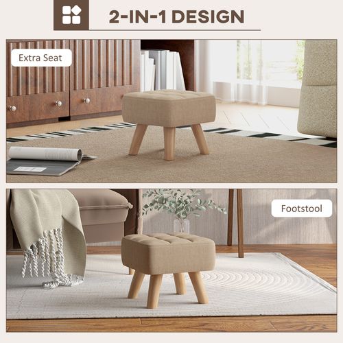 Modern Footstool, Fabric Foot Rest with Rubber Wood Legs