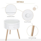 Round Coffee Table, Classic Accent with Concealed Drawer, Elegant White Design, 38cm Diameter, 45cm Height