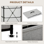 5 Drawer Fabric Chest - Wooden Top - Grey