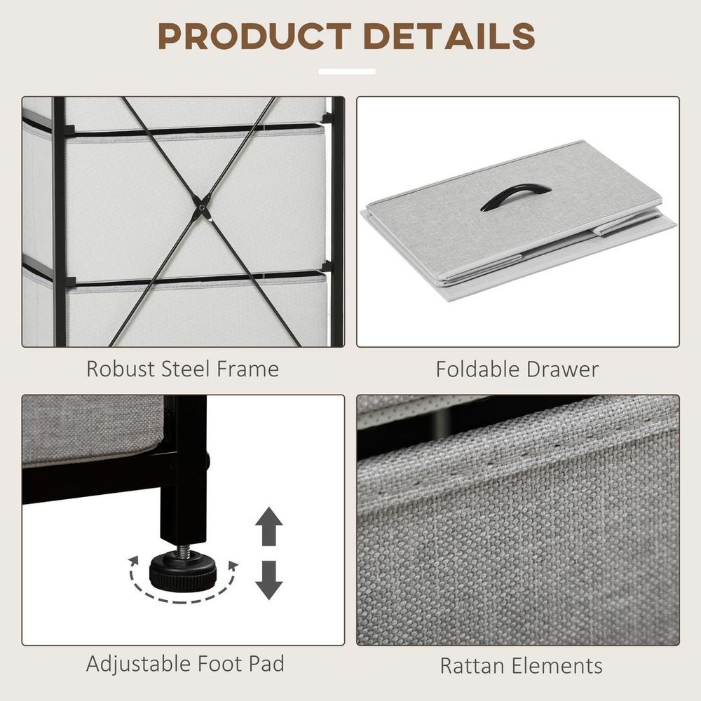 5 Drawer Fabric Chest - Wooden Top - Grey